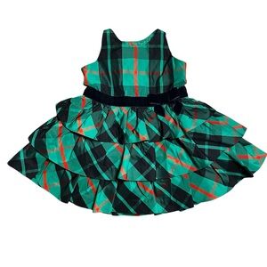 Janie and Jack Girls Dress 3-6 months Christmas Holiday Tulle Green Navy Velvet